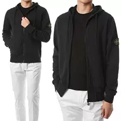 Stone Compass Embroidery Shoulder Patch Basic Hooded Sweatshirt Autumn and Winter Casual Functional Zipper Jacket for Men