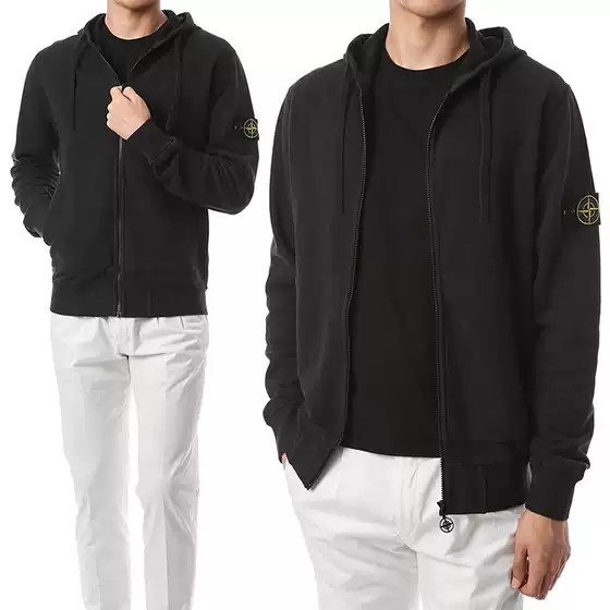 Stone Compass Embroidery Shoulder Patch Basic Hooded Sweatshirt Autumn and Winter Casual Functional Zipper Jacket for Men