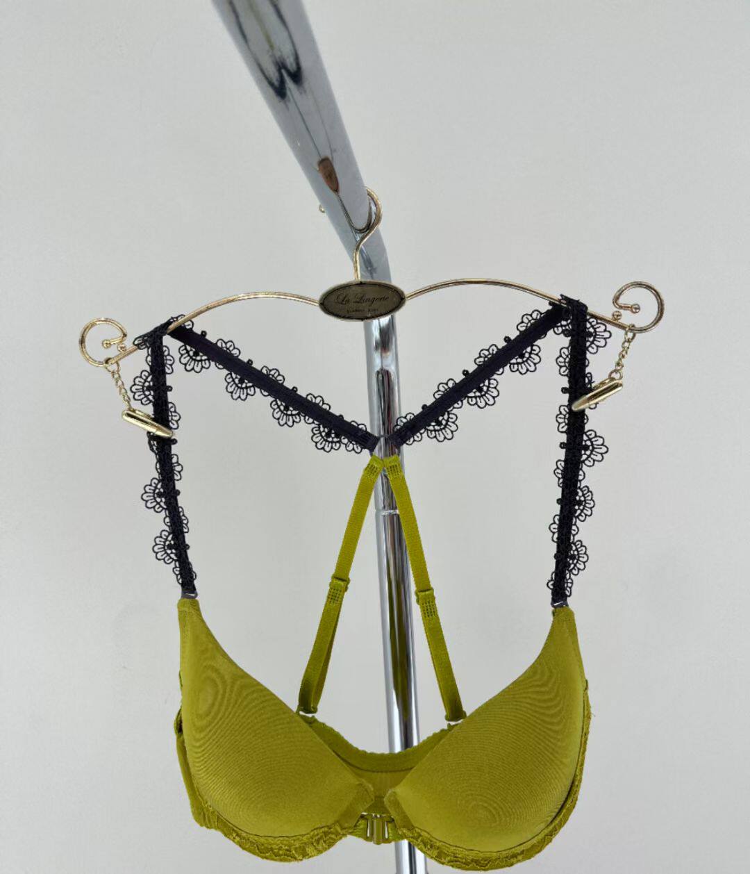 前扣内衣女套装绿色性感文胸蕾丝小胸聚拢上托胸罩lalingerie75B