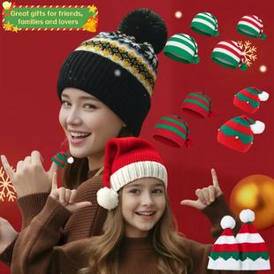 Parent child Christmas hat, woolen ball knitted hat圣诞帽子