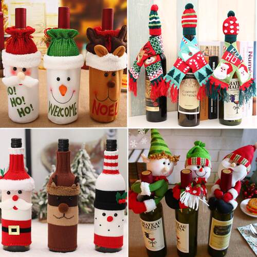 Christmas Knitted Wine Set, Scarf and Hat Set圣诞节酒瓶装饰