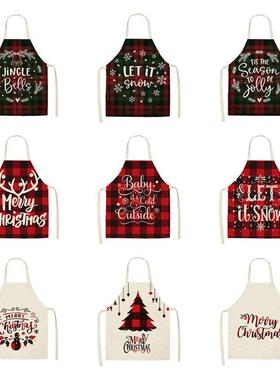 Christmas apron plaid cover apron圣诞围裙格子系列棉麻围裙