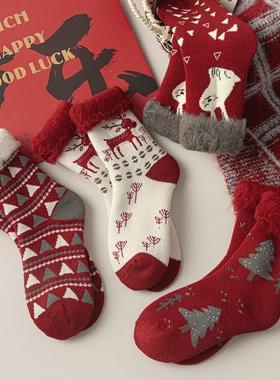 Cartoon Elk House Christmas Women's Middle Socks圣诞中筒袜