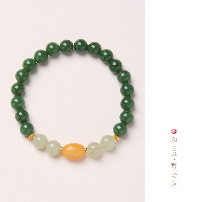 小红书同款天然8MM碧玉手链蜜蜡枣珠柳浪闻莺高级感玉石手串批发