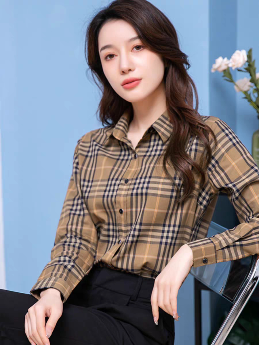 经典格子衬衫女长袖2026春季显瘦复古衬衣打底上衣格子衬衫