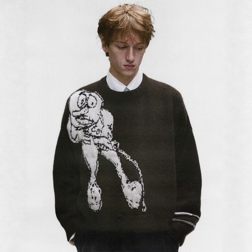 ERD 走秀款忧郁的富二代外星人提花设计圆领毛衣针织衫李圣俊同款
