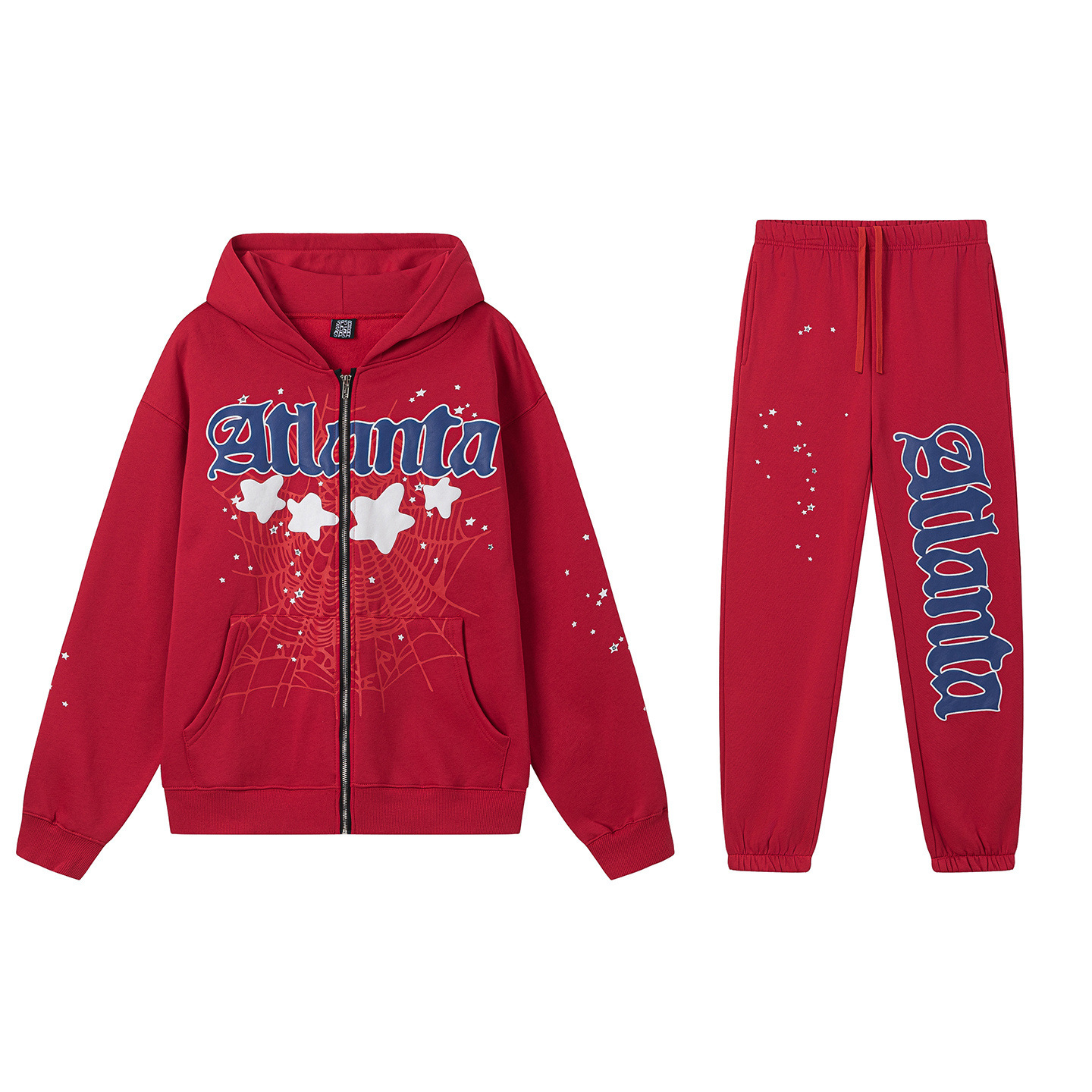 Sp5der 美式高街ins风亚特兰大发泡印花卫衣拉链帽衫Spider套装潮