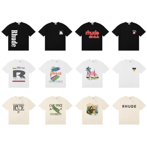 25ss跨境欧美潮牌RHUDE人物椰树字母印花美潮短袖T恤男女同款