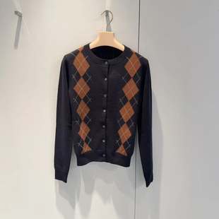 【Pmwrun兔牙高定】南油女装25秋冬m系穿搭复古菱格纹针织开衫