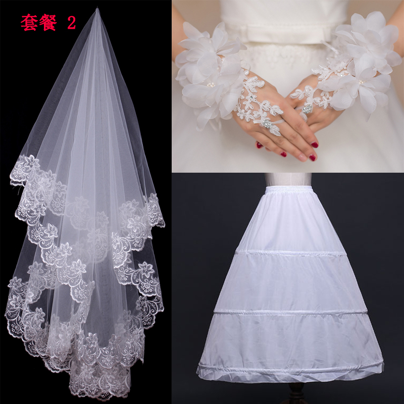 精品新娘结婚三件套 裙撑头纱手套 婚纱配饰 蕾丝头纱齐腰 包邮特|ruв категории Аксессуары, свадебное платье, аксессуары, свадебное перчатки - от Buy2taobao.com для оказания профессиональной услуги покупки агента Taobao