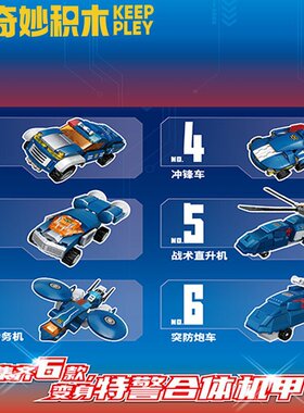 新款 奇妙启蒙未来战警特警合体机甲巡逻车冲锋车41115拼装积木