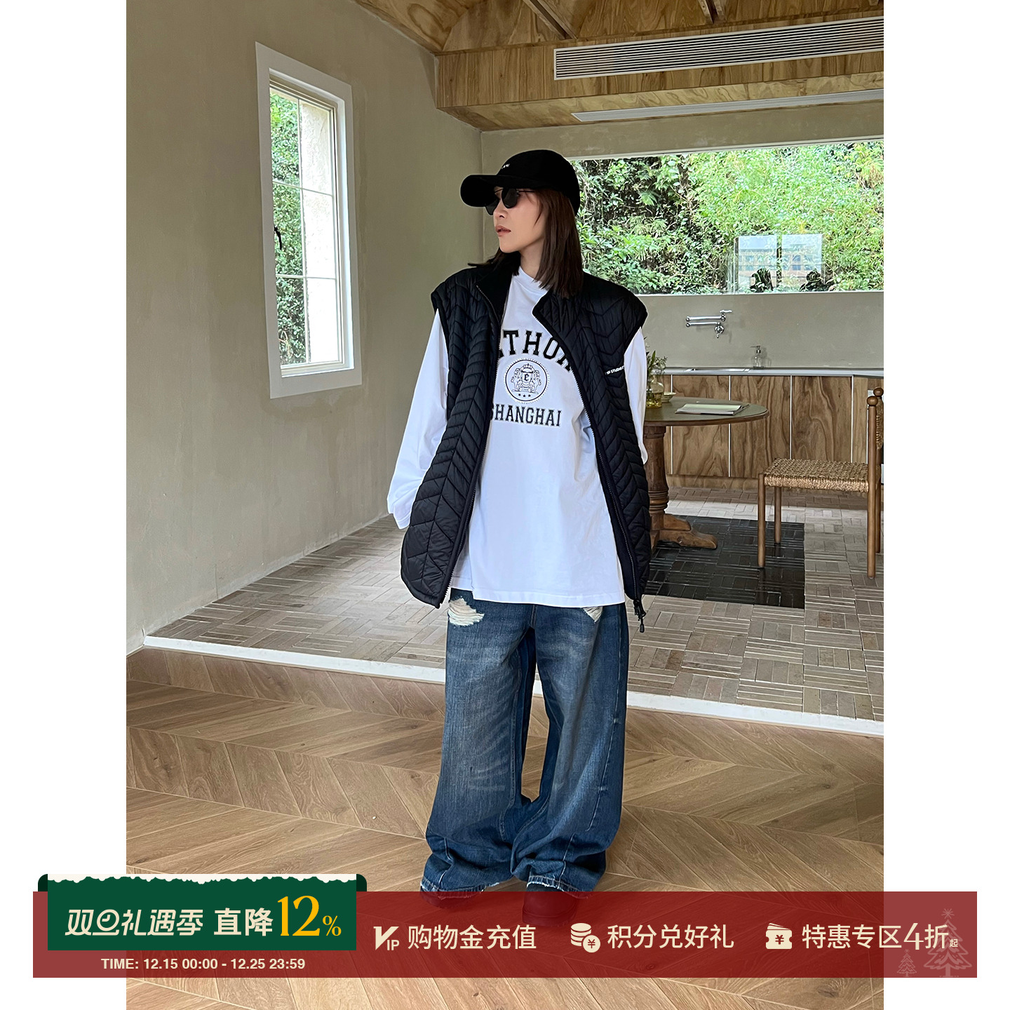 ETHOR秋冬女士休闲绗缝棉服马甲