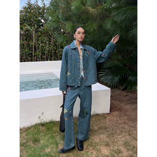 棉裤 SHORT SOLSOL 彩色线饰牛仔棉服 25秋冬新品 SENTENCE 设计师