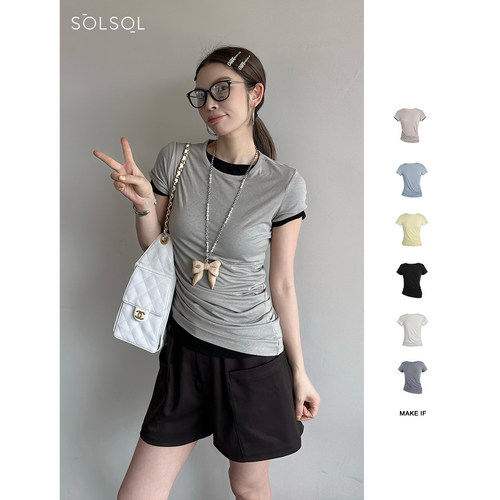 MAKEIF简约单色合体弯刀舒适T恤