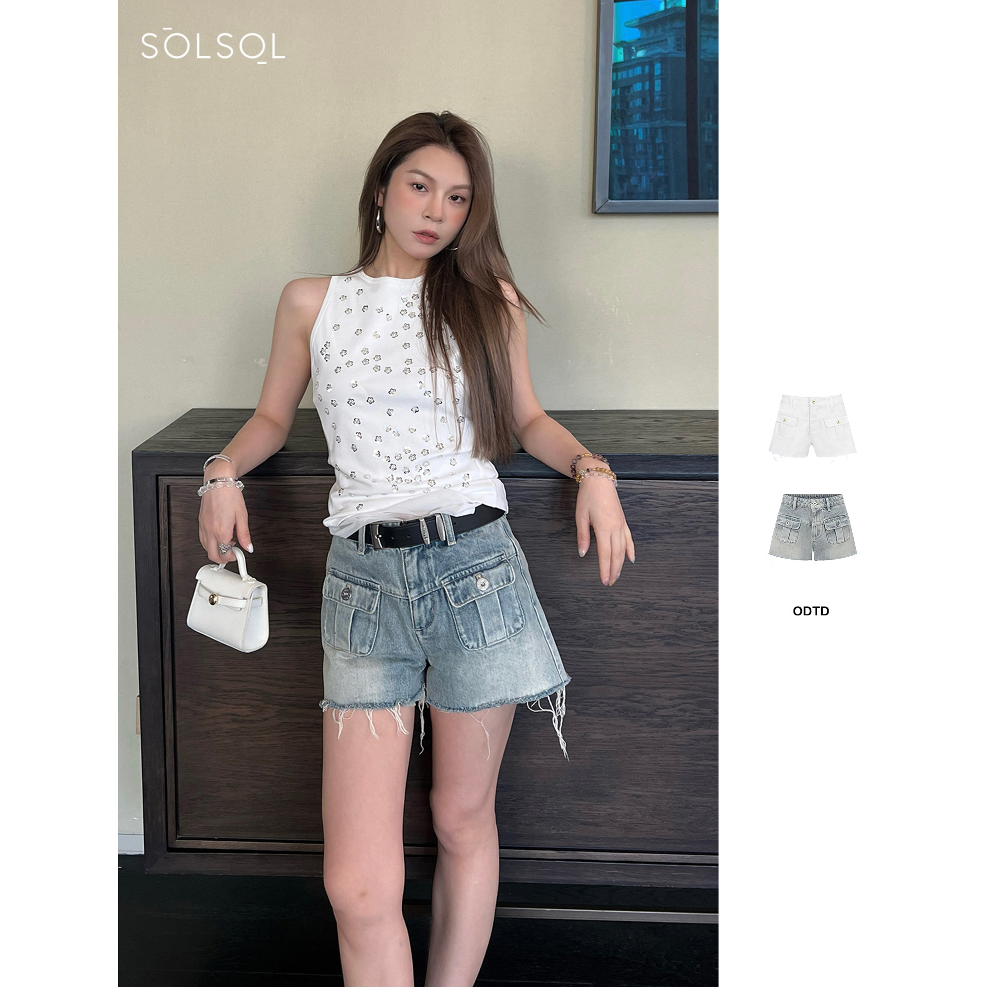 ODTD 设计师品牌 25春夏新品 扣饰牛仔毛边短裤  SOLSOL买手店图片