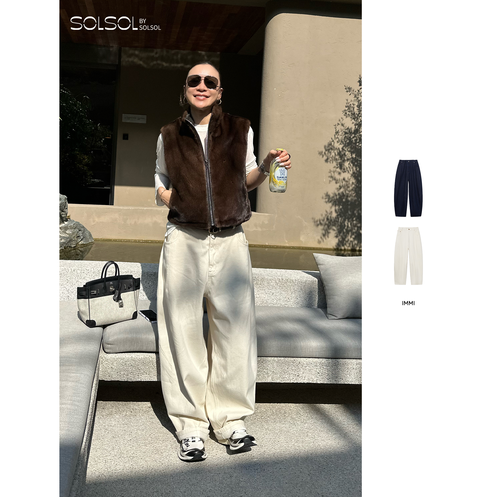 IMMI秋冬靛蓝厚牛仔长裤休闲裤女