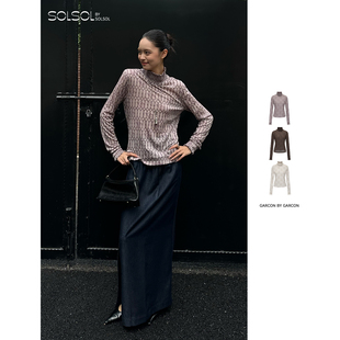 桑蚕丝混纺经典 GARCON 25早秋新品 拱门印花卷边打底衫