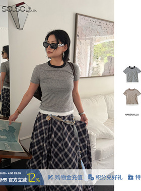 MANZANILLA 设计师 26春夏新款休闲拼接下摆条纹插肩短T SOLSOL