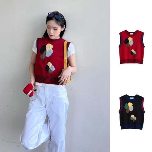 SOLSOL买手店SHORT SENTENCE25早春新品双缩四叶草手绣边针织背心