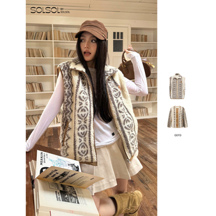 马甲SOLSOL 民族图案撞色双面穿摇粒绒外套 ODTD 设计师25秋冬新品