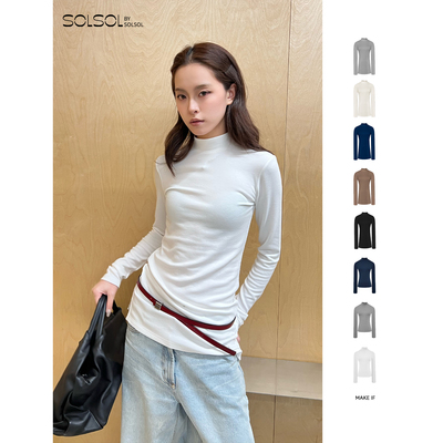 MAKEIF磨毛修身小高领长/短T