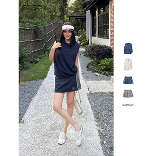 MANZANILLA 26夏季新款polo领扭结无袖T恤背心/半身裙 SOLSOL