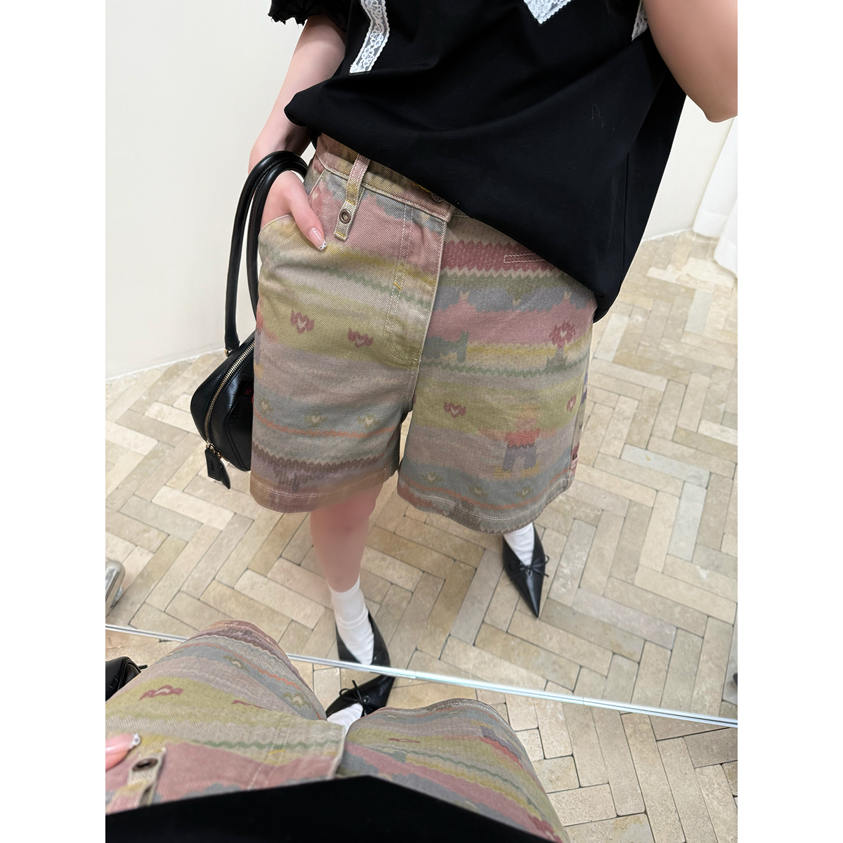 SHORT SENTENCE 设计师 25春夏 仿毛衣印花牛仔短裤 SOLSOL买手店