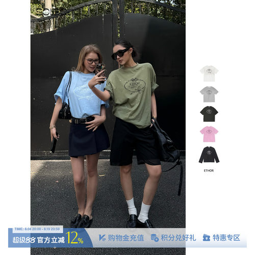 ETHOR印花logo烫钻长袖/短袖T恤