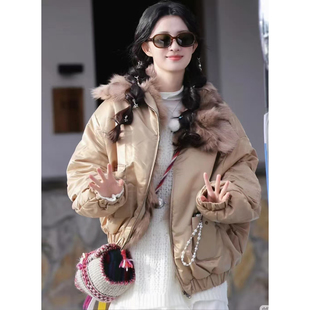 狐狸毛正反两面穿尼龙夹克棉服外套 ODTD25秋冬新品 王楚然同款