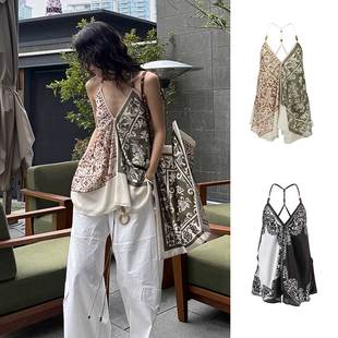 设计师V领艺术印花撞色串珠吊带衫 25早春新品 ODTD SOLSOL买手店