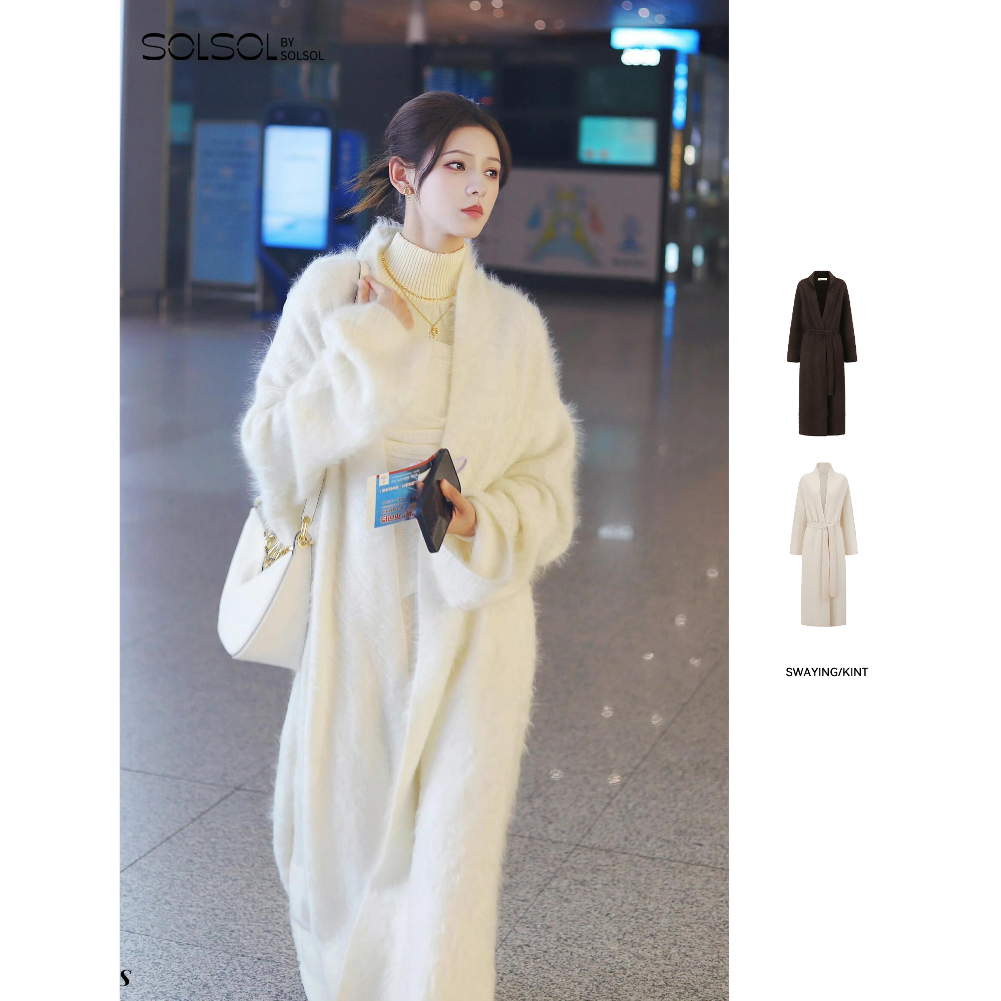 SWAYING/KINT秋冬牦牛拉绒长开衫