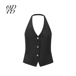 黑色羊毛挂脖修身 25早春新品 马甲上衣半裙 ODTD SOLSOL买手店