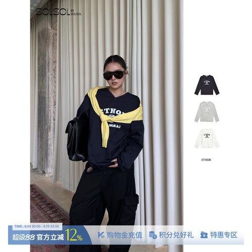 ETHORLOGO印花棒球长袖T恤