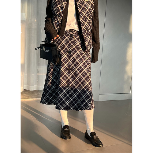 SOLSOL买手店 IMMI24秋冬新品 设计师品牌  格纹羊毛前扣式半身裙