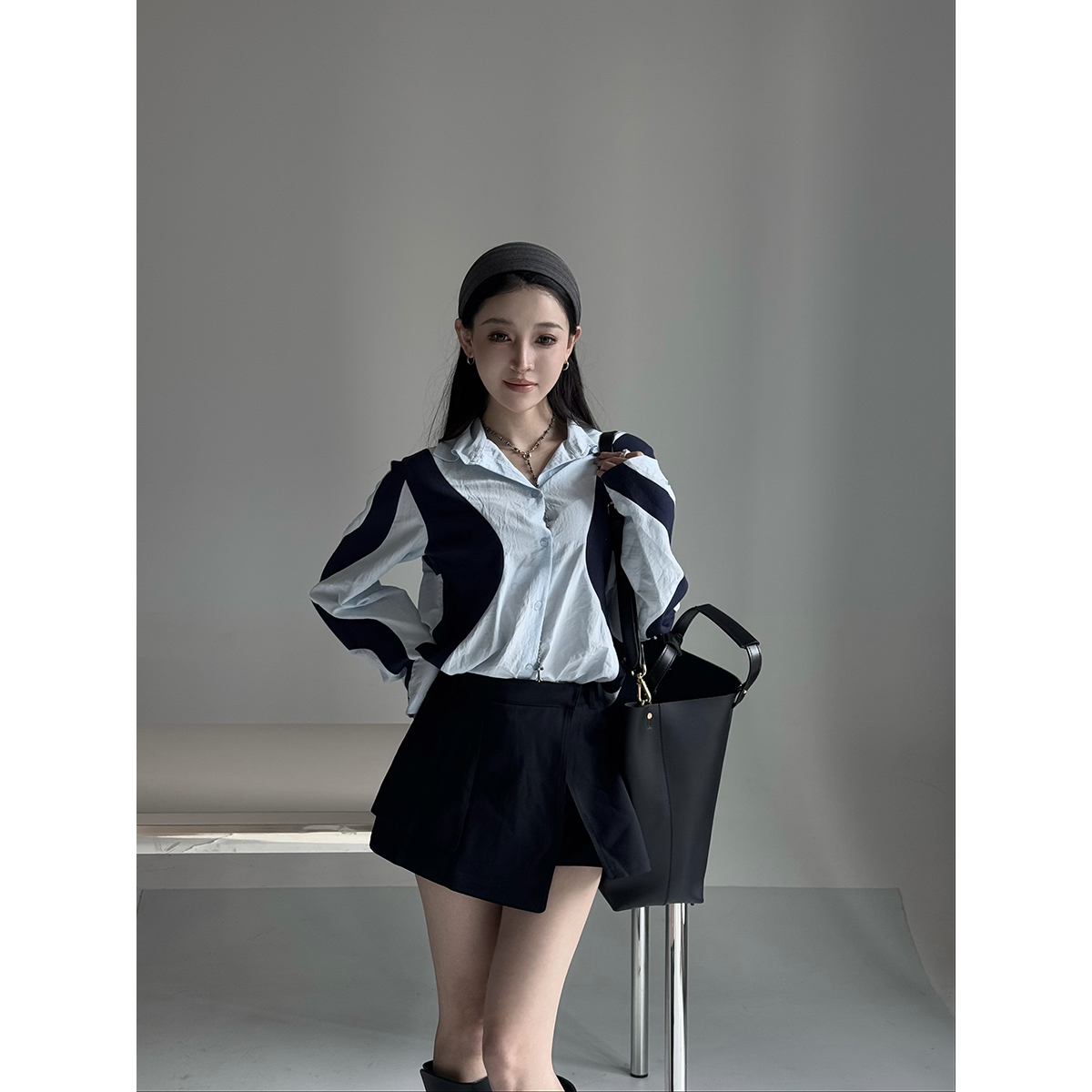 SOLSOL买手店 OPEN YY 25早春新品 设计师品牌拼接设计感宽松衬衫