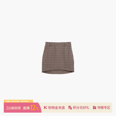 ETHOR女士休闲羊毛格纹弧形短裙