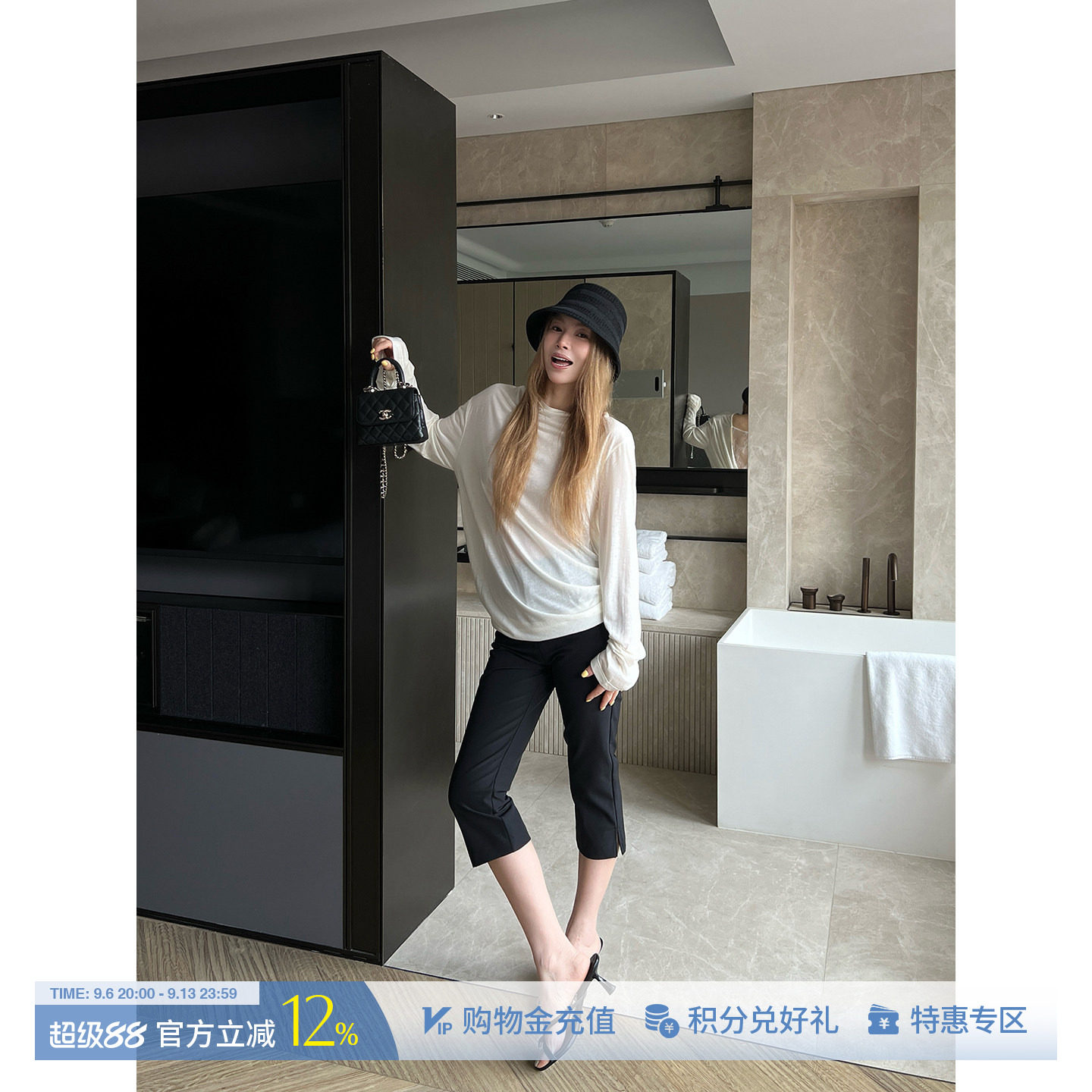 ODTD休闲纯色小脚微弹7分裤