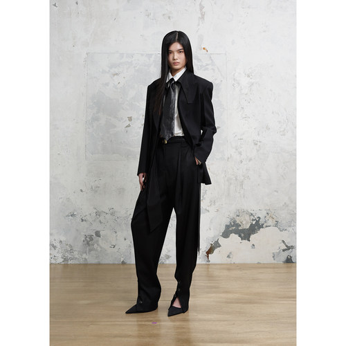 YCH早秋新品翻领层叠西装外套女