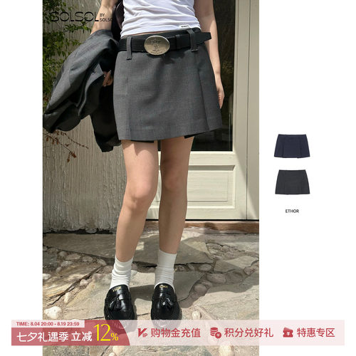 ETHOR休闲纯色褶裥迷你裙