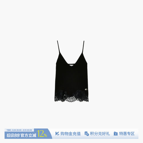ETHOR黑色V领蕾丝针织吊带