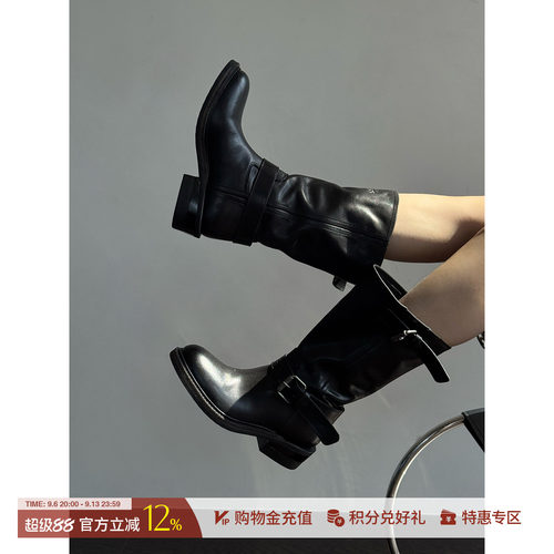 ETHOR牛皮扣袢机车短靴