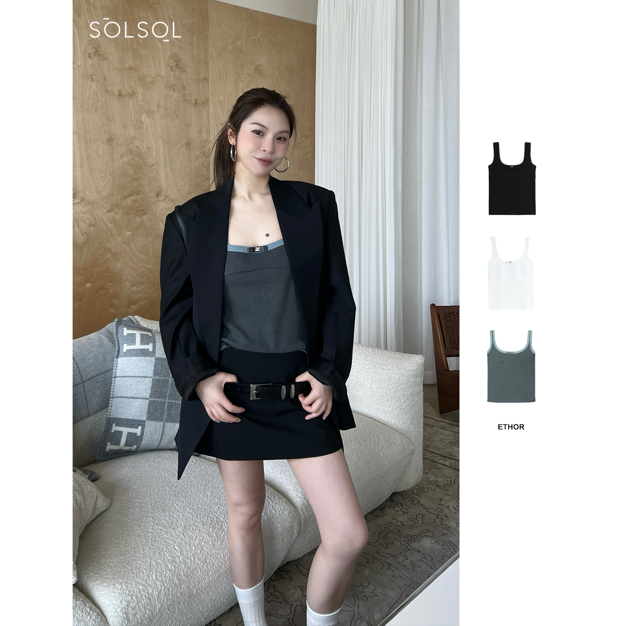 ETHOR 25早春新品 设计师品牌 蝴蝶结螺纹背心 SOLSOL买手店