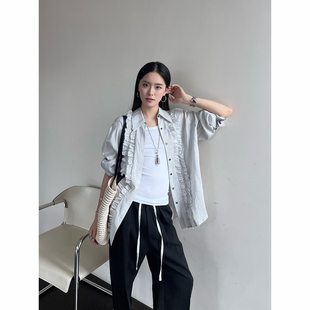 SOLSOL买手店 IMMI 25春夏 设计师品牌 条纹提花真丝荷叶边衬衫