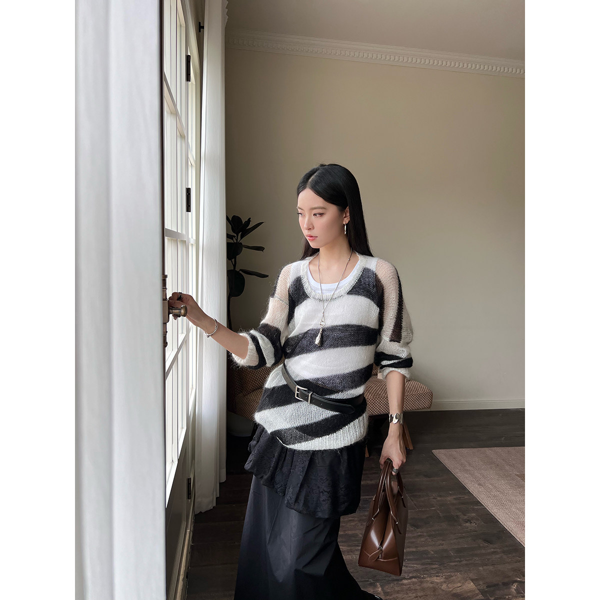 SOLSOL买手店 MANZANILLA 25早春新品 设计师品牌 不规则条纹毛衣