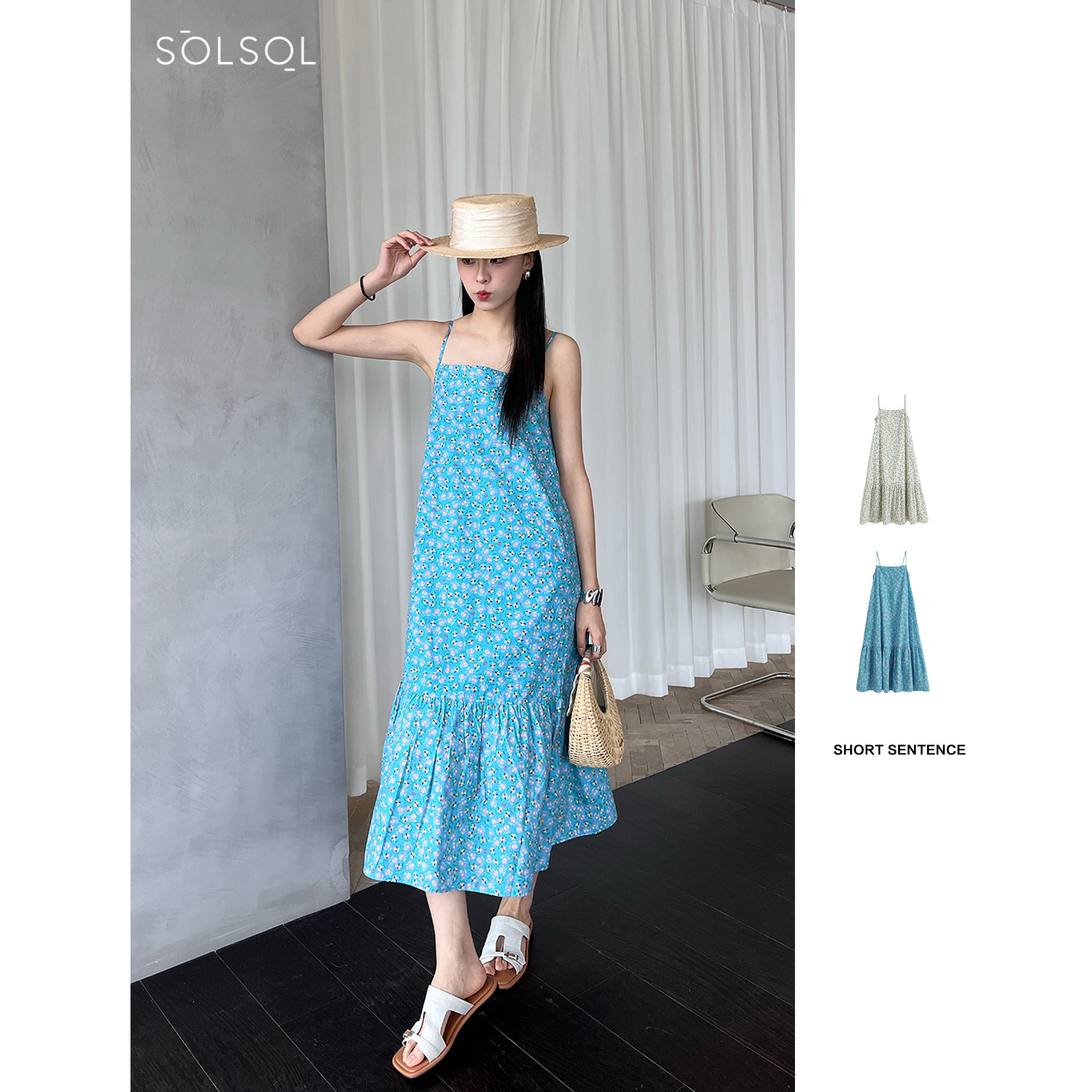 SHORT SENTENCE 设计师 25春夏小碎花印花吊带连衣裙SOLSOL买手店