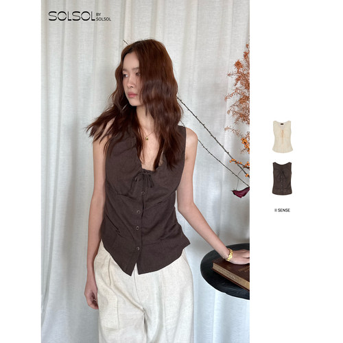 IISENSE休闲纯色真丝褶皱背心