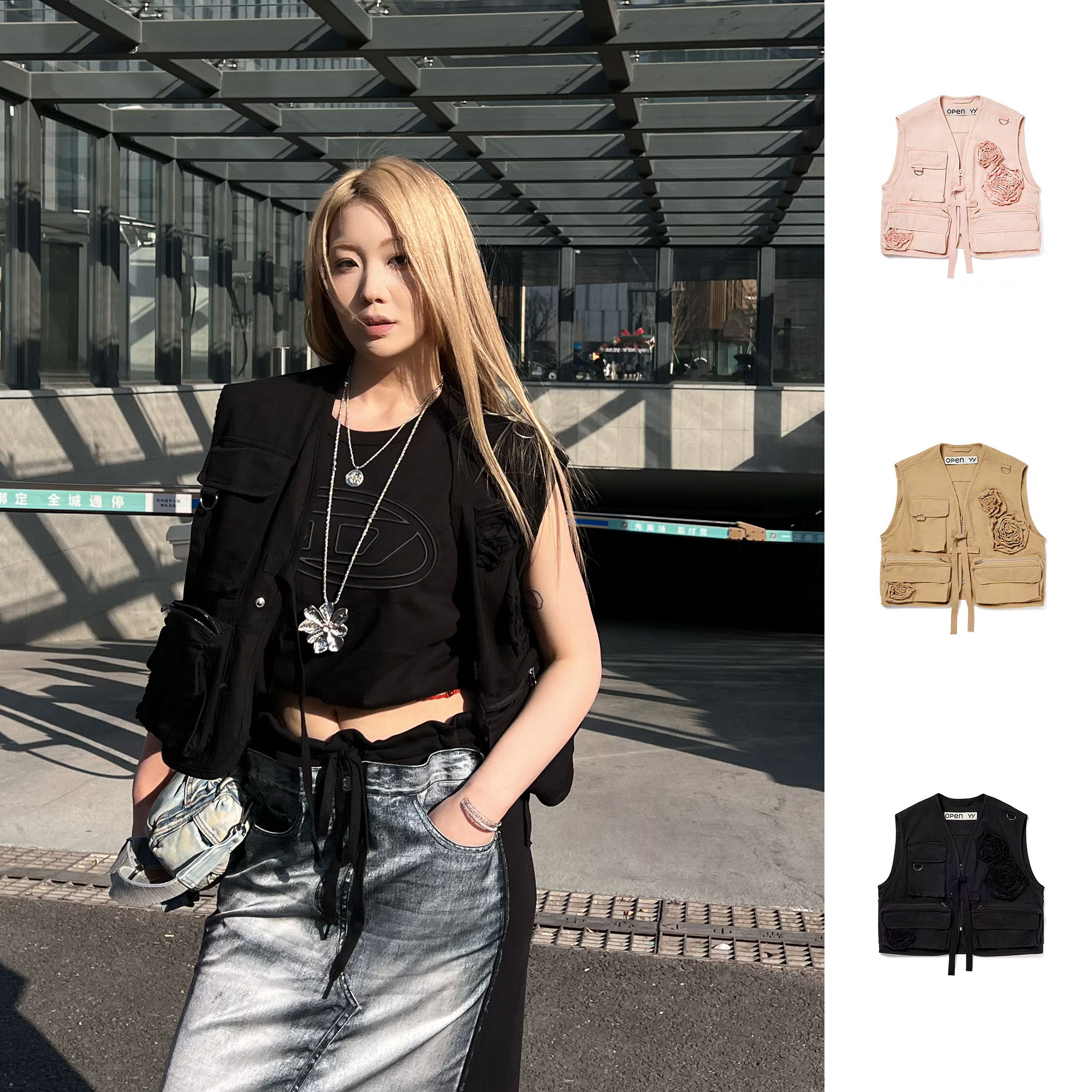 【特价款不退换】 OPEN YY  25早春 设计师品牌  立体花朵马甲