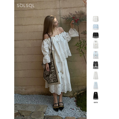 SOLSOL买手店ODTD25早春新品浪漫提花度假感一字肩上衣半身裙马甲