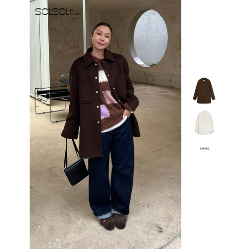 IMMI羊绒双面呢衬衫式外套