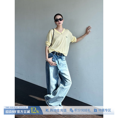 ETHOR棉质四口袋直筒牛仔长裤